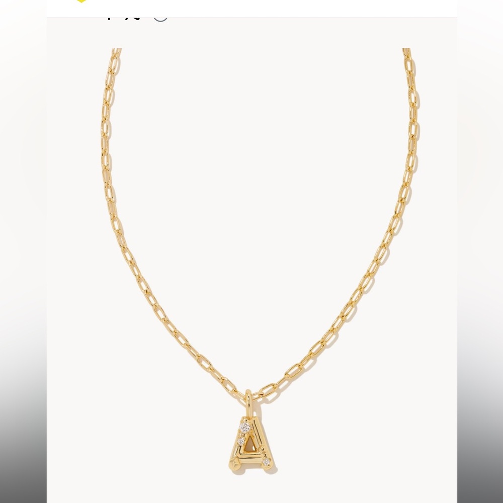 Crystal Letter A Gold Short Pendant Necklace in White Crystal